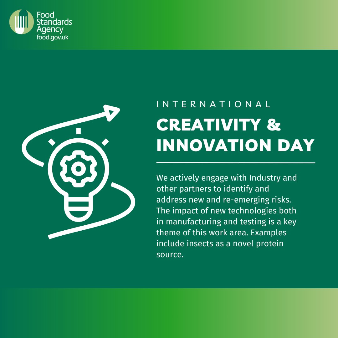 Celebrating World Creativity and Innovation Day at the FSA! ✨🌍 From embracing cutting-edge technology to leveraging digital tools & data analytics, we're constantly finding new ways to enhance food safety & regulation. Learn more via ➡️ food.gov.uk/board-papers/o… #Innovation