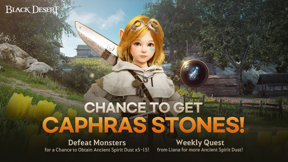 A Chance For Caphras Stones Defeat monsters and gather for a chance to obtain Ancient Spirit Dust x5-15! Also, check out two event quests from NPC Liana, accept and complete them to earn a total of Ancient Spirit Dust x300 every week! 💎pabyss.info/3JoJsOv