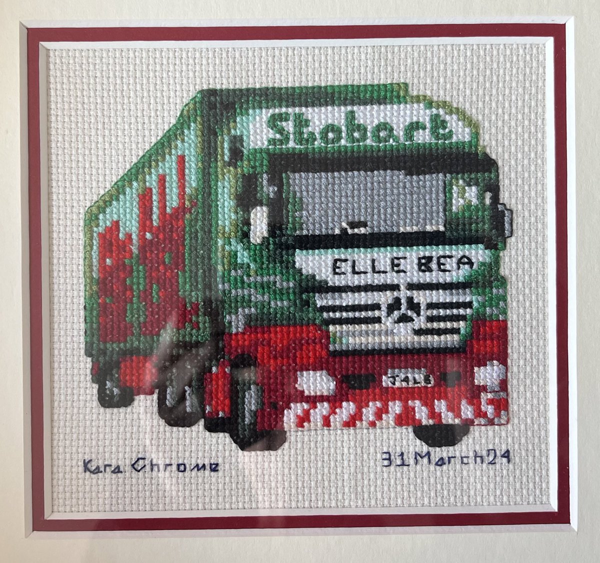 Beautiful gift hand delivered today ahead of #JSTLaughingBoy. After the Stobart truck naming debacle… Caught twitter glimpses of this being stitched by @KaraChrome over the last weeks….