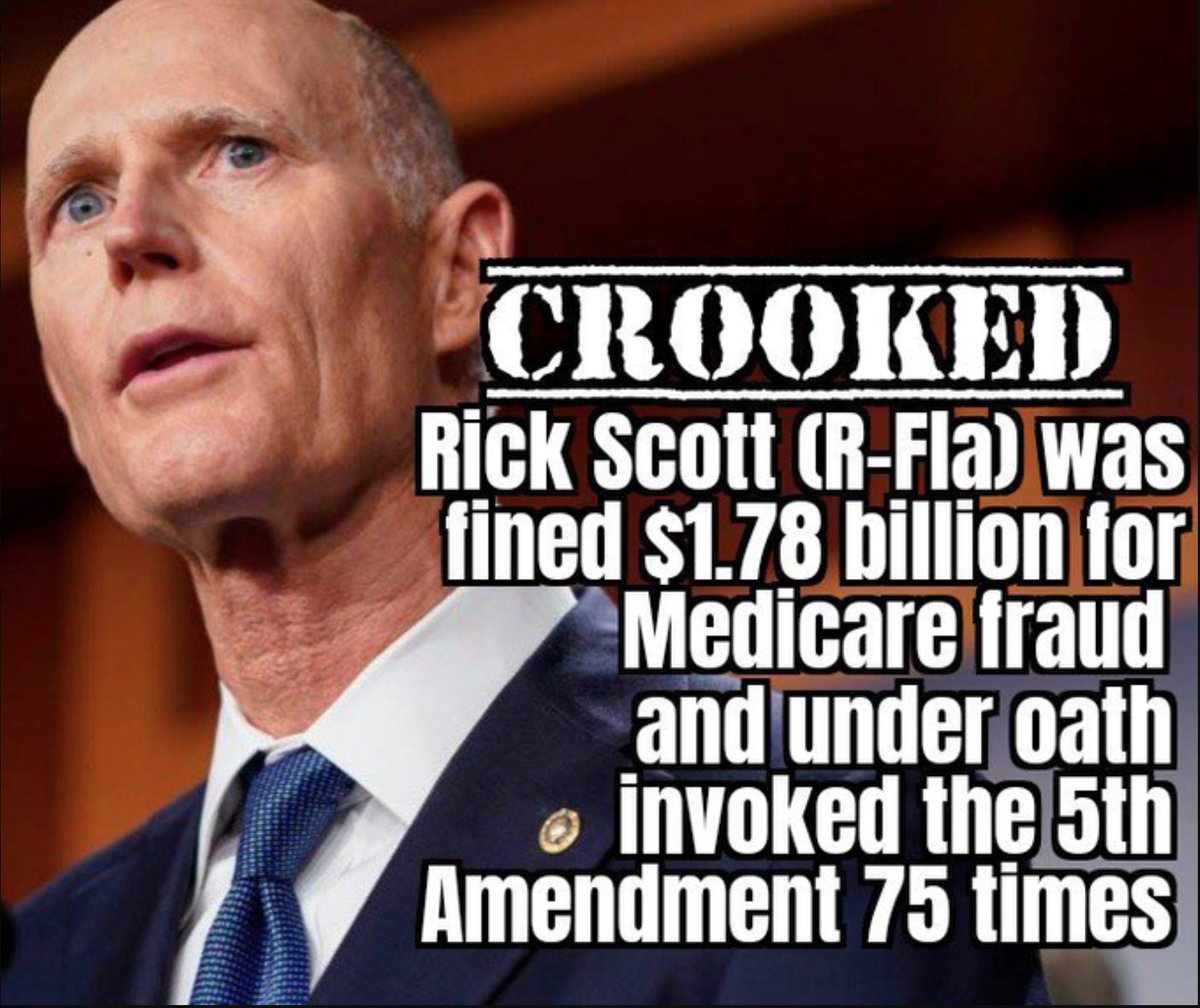 For the life of me, I don't understand why @SenRickScott didn't serve time for stealing 💲Billions💲from the American People? #RickScottMedicareFraud