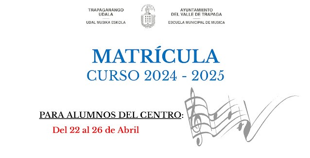 olasomusika's tweet photo. 📌Matriculación curso 2024-2025:
📒Para alumnos del centro: del 22 al 26 de abril.
#trapagaranmusikaeskola #musikaeskola #Trapagaran https://t.co/pou8XxQrU5