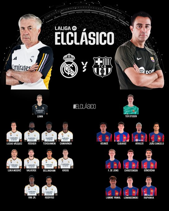 エル・クラシコ #ELCLÁSICO 両チームのスターティングメンバ―がこちら！ あなたはどちらを応援？🍿