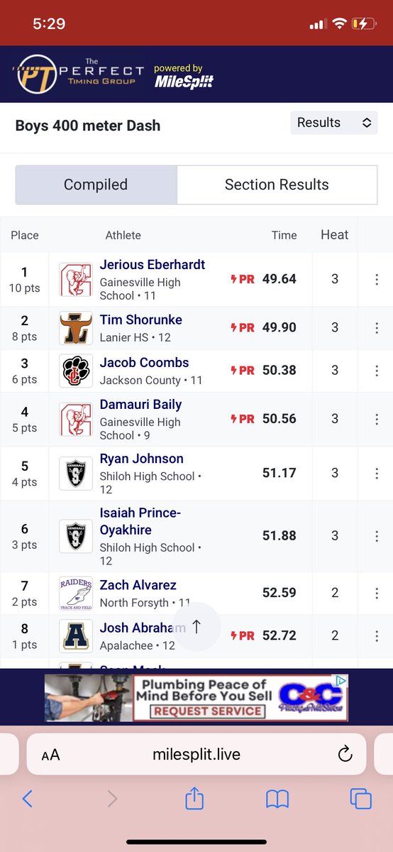 TimShorunke's tweet photo. New PR &amp; school record of 49.90 in 400m at regionals!! 2nd place overall 🥈on to sectionals @TrackHs @LanierADNews https://t.co/Xv9GdQkz3s