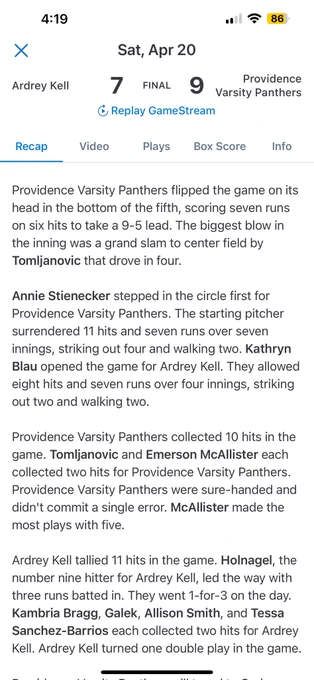 Image from Providence.Softball (@PHSoftball2024)