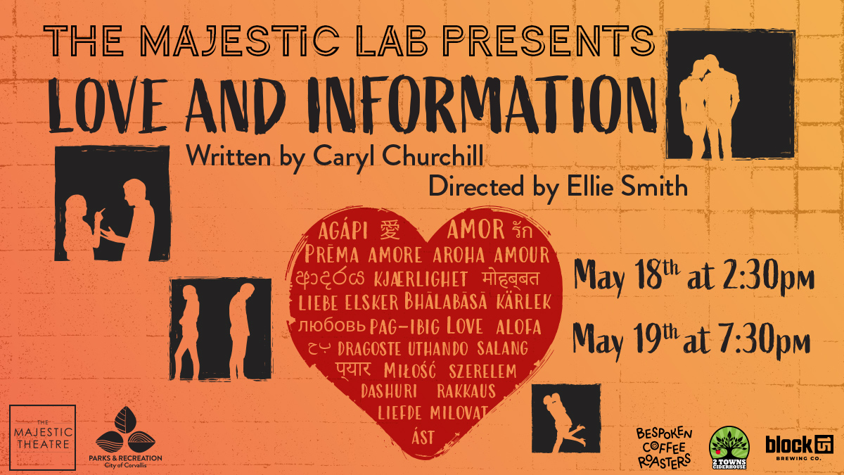 In this fast-moving kaleidoscope, more than a hundred characters try to make sense of what they know.
Tickets are on sale now! Get yours: i.mtr.cool/cadvtdtpkx
#majesticcorvallis #loveandinformation #communitytheatre #performingarts