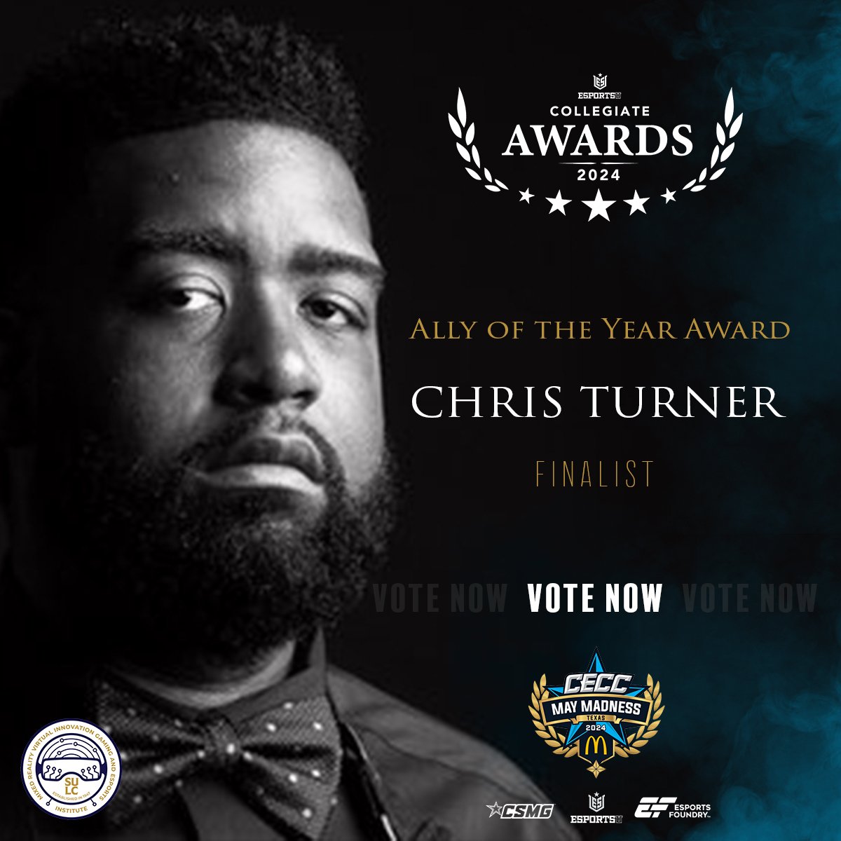 LAST WEEK TO VOTE!!! This category is awarded to an individual who has displayed considerable signs of leadership, advocacy, and development as it pertains to helping make the scholastic esports space more inclusive, diverse, and welcoming. Cast your vote for Chris Turner
