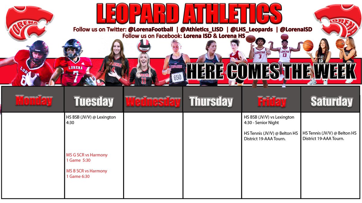 This week in Leopard Athletics... @LorenaISD @LHS_Leopards @Lorena_Middle