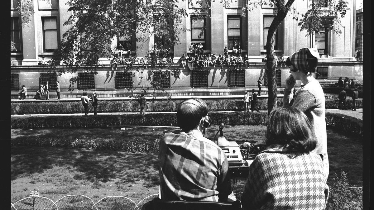 In 1968, WKCR broadcasts in front of Earl Hall on the Columbia University campus: