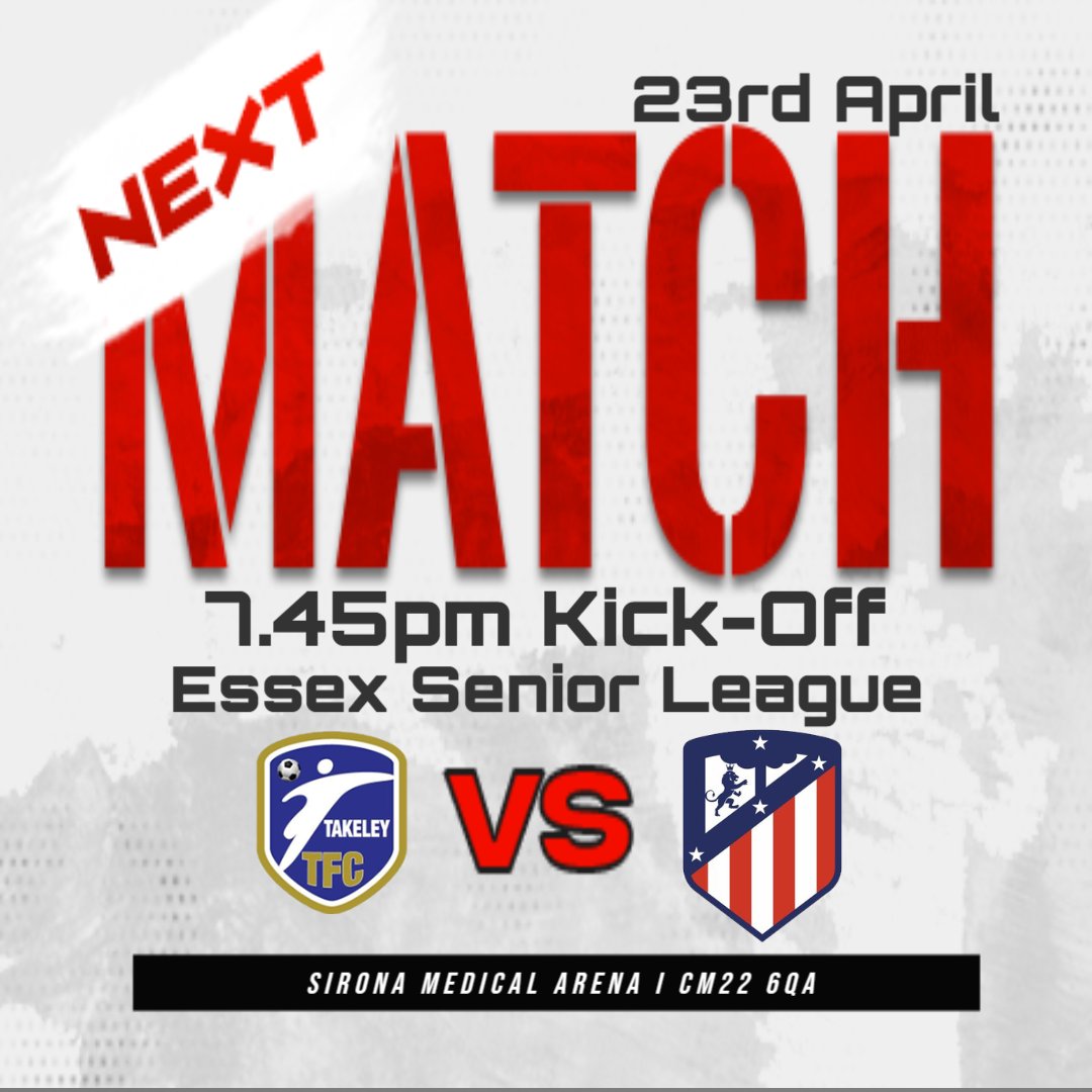 Next Match l @EssexSenior After the batter the lads showed on Saturday we hope to take the fight and team work into the game vs @takeley_fc and on the look out for the first 3 point in a while for the team.