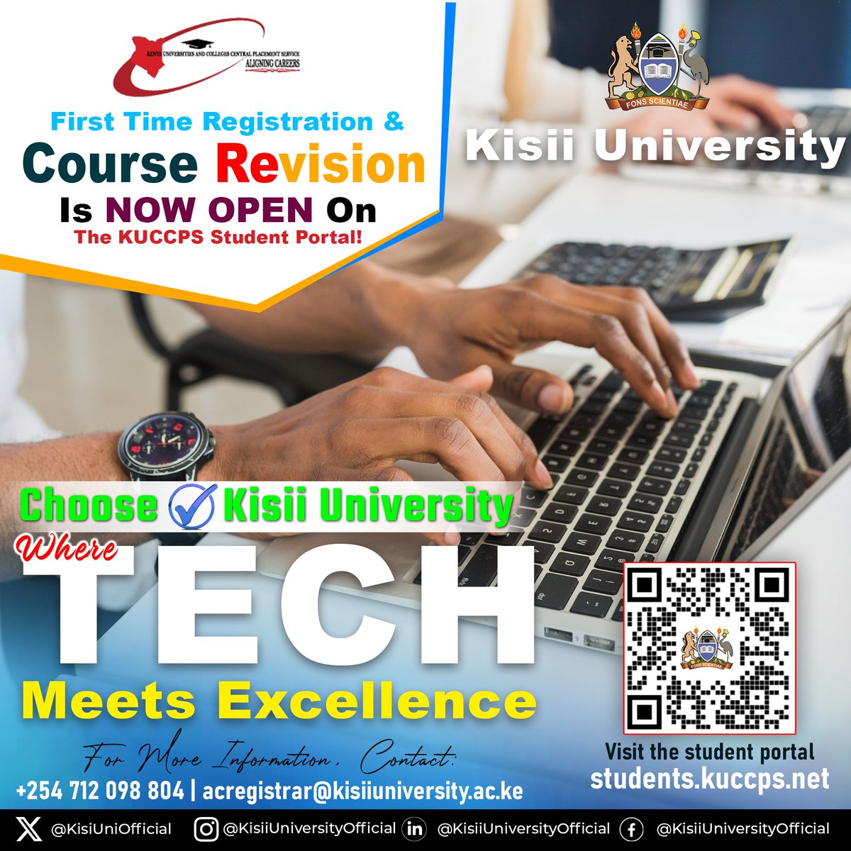 Welcome to Kisii University, where technology meets passion. Our School of Information Science and Technology is not only your great choice, it's a wise choice. We will see you soon. #KisiiUniversity @EduMinKenya @KUCCPS_Official @UFKenya @HELBpage