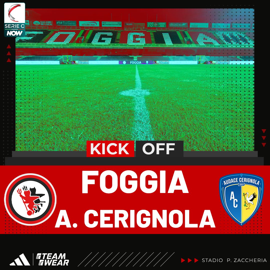𝗞𝗜𝗖𝗞 𝗢𝗙𝗙 🔴⚫
È iniziata #Foggia 🆚 #Cerignola

#ForzaFoggia #NonTiLascioMai
#FOGCER #SerieCNow
