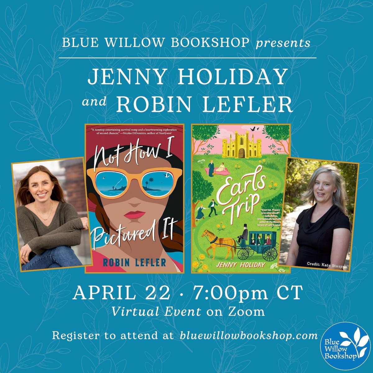 Don't miss tomorrow's ✨virtual book launch✨ with @jennyholi and Robin Lefler! We'll be celebrating their hilarious, heartfelt books, NOT HOW I PICTURED IT and EARLS TRIP. 📚💙 Register free now to tune in! bluewillowbookshop.com/event/holiday-… @KensingtonBooks