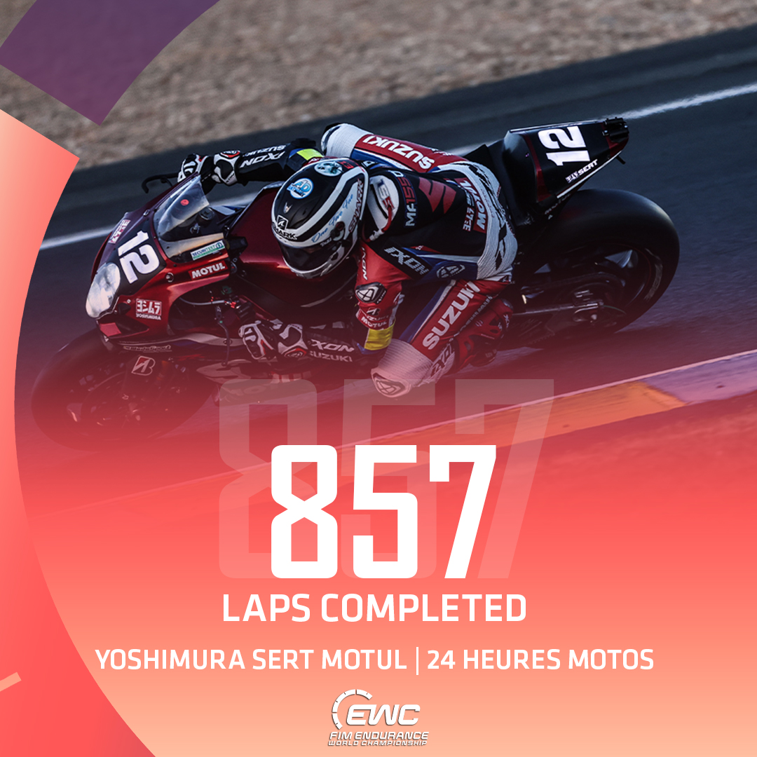 857 laps, thats over 3,500km 🤯 More than endurance for man and machine! #FIMEWC | #24hMotos