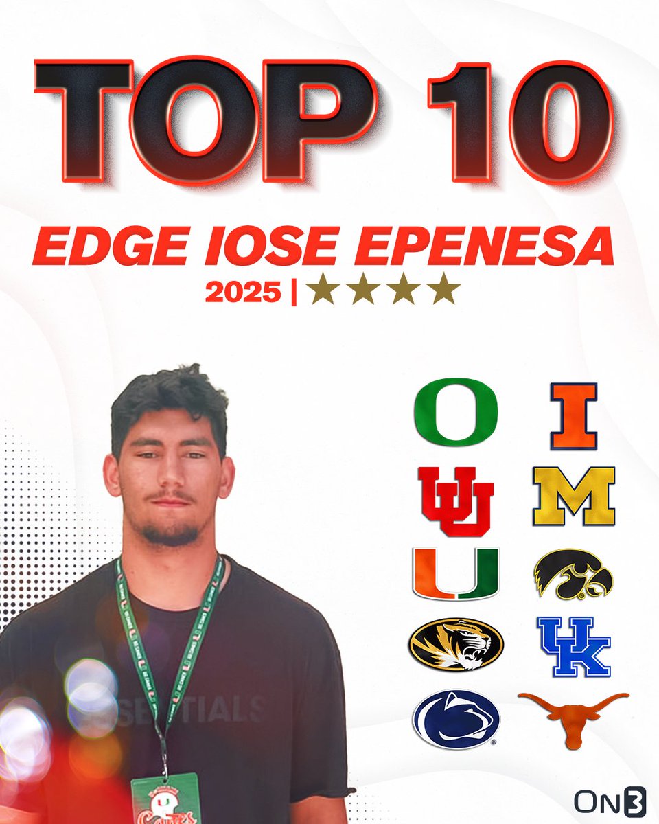 🚨NEWS🚨 4-star DL Iose Epenesa is down to 10 schools, according to @SWiltfong_‼️ Read: on3.com/news/4-star-ed…