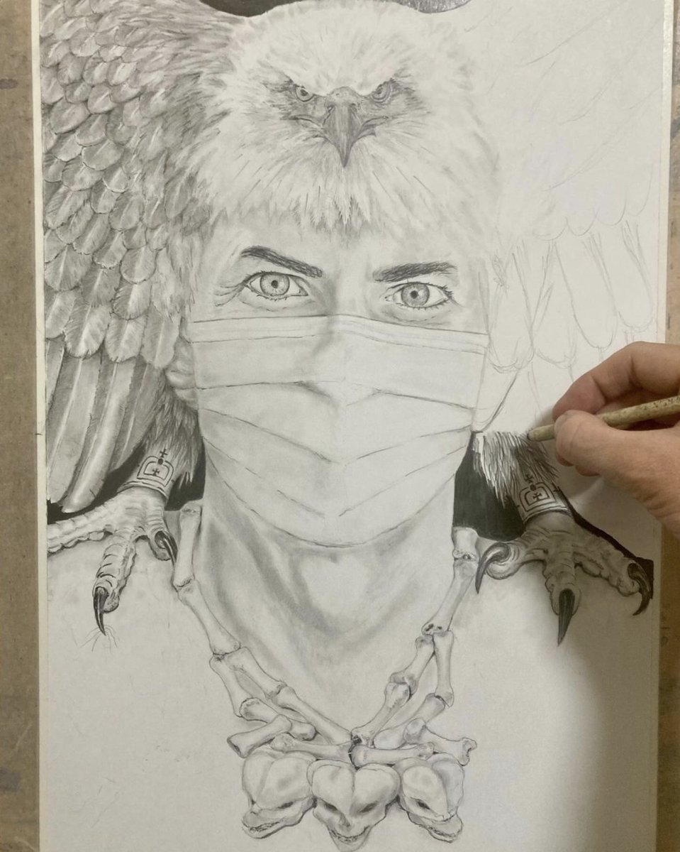 Continuing with the #WIP #WorkInProgress #HellSurgeon #RoyalCultOfSurgeons #HandsThatCut #Eviscerator #HeWhoMustBeObeyed #FearHim #DarkArt #PencilArt #Drawing #PencilDrawing #Eagle