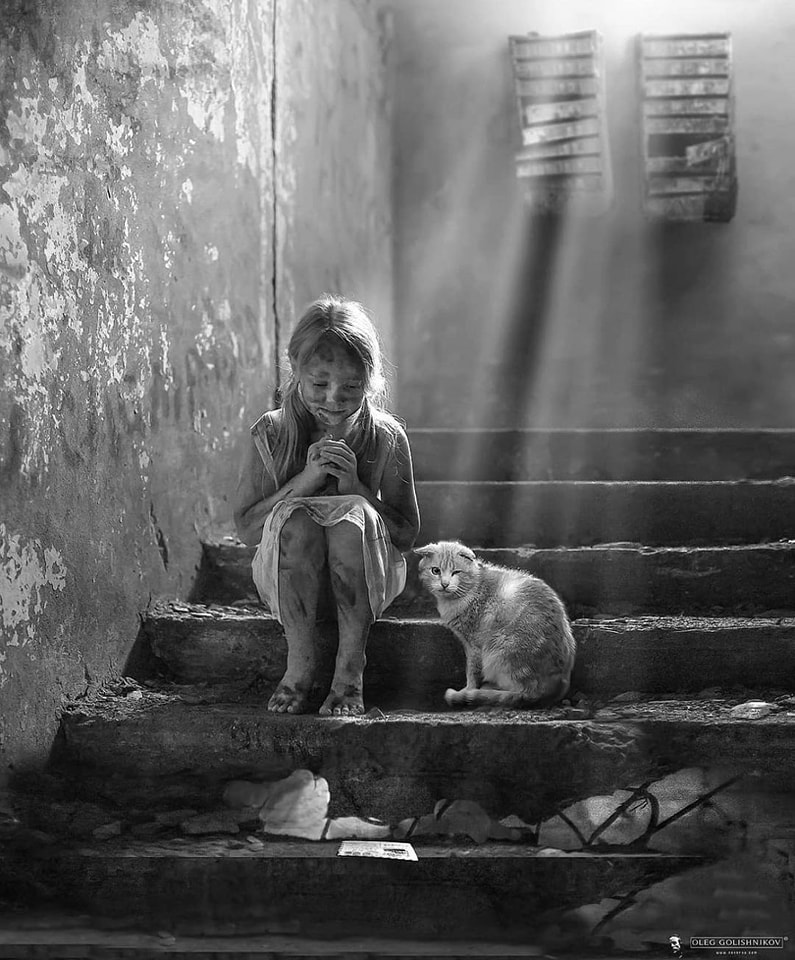 I can't stand children' suffering. I can't stand any creatures' suffering. You'd think with age comes apathy. Not true for me. It seems it hurts more and more every day! 😭😭😭 Photo: Oleg Golishnikov