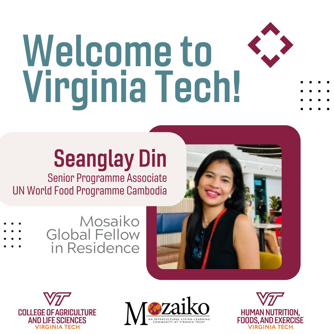 ‼️📢Today, Virginia Tech welcomes @WFPAsiaPacific's Seanglay Din, Mosaiko Global Fellow in Residence, for a 10-day visit in Blacksburg with @VTCals and @VTHNFE. Learn more about @WFP and VT CALS Global collaboration on rice fortification: bit.ly/3U7y5iO