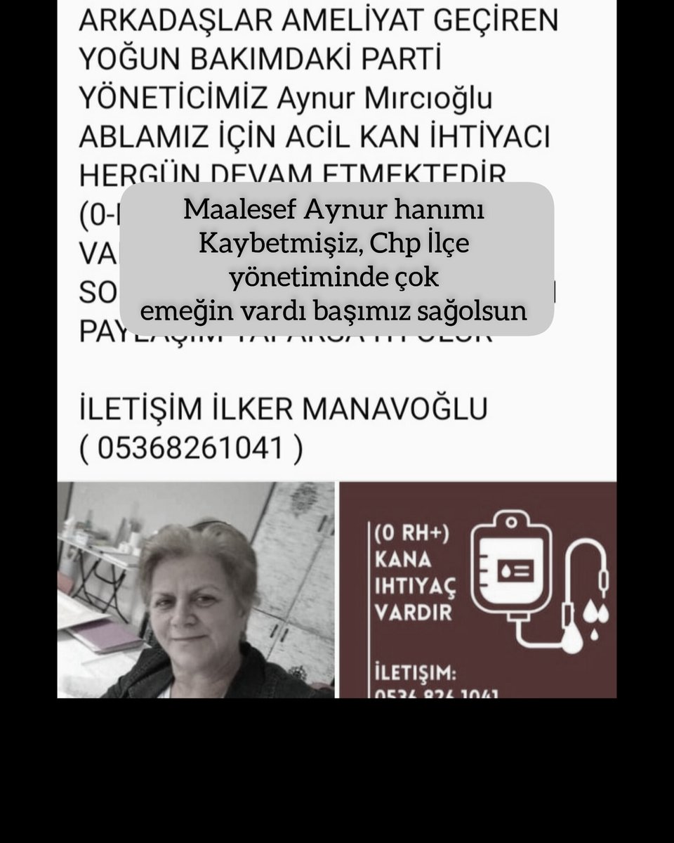 Chp Mustafakemalpaşa ilçe yönetiminde çok emeğin vardı maalesef kaybetmişiz 😪yıllarca beraber çalıştık,ışıklar içinde uyu Aynur hanım @herkesicinCHP @mustafabozbey @addmkp @CHPKadinKolu