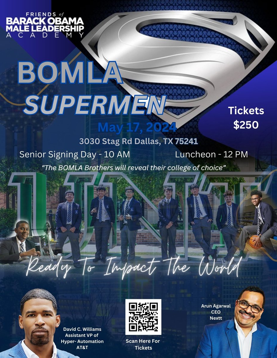 FRIENDS of Barack Obama Male Leadership Academy (@bomlafriends) on Twitter photo Support our 39 graduating seniors on May 17 at the BOMLA Supermen Ready To Impact The World Senior Signing Day Celebration. Sponsorship opportunities are still available. Individual tickets are $250. Get your tickets today - bomlafriends.org/seniordaylunch…
#bomlafriends #2024seniorclass Support our 39 graduating seniors on May 17 at the BOMLA Supermen Ready To Impact The World Senior Signing Day Celebration. Sponsorship opportunities are still available. Individual tickets are $250. Get your tickets today - bomlafriends.org/seniordaylunch…
#bomlafriends #2024seniorclass