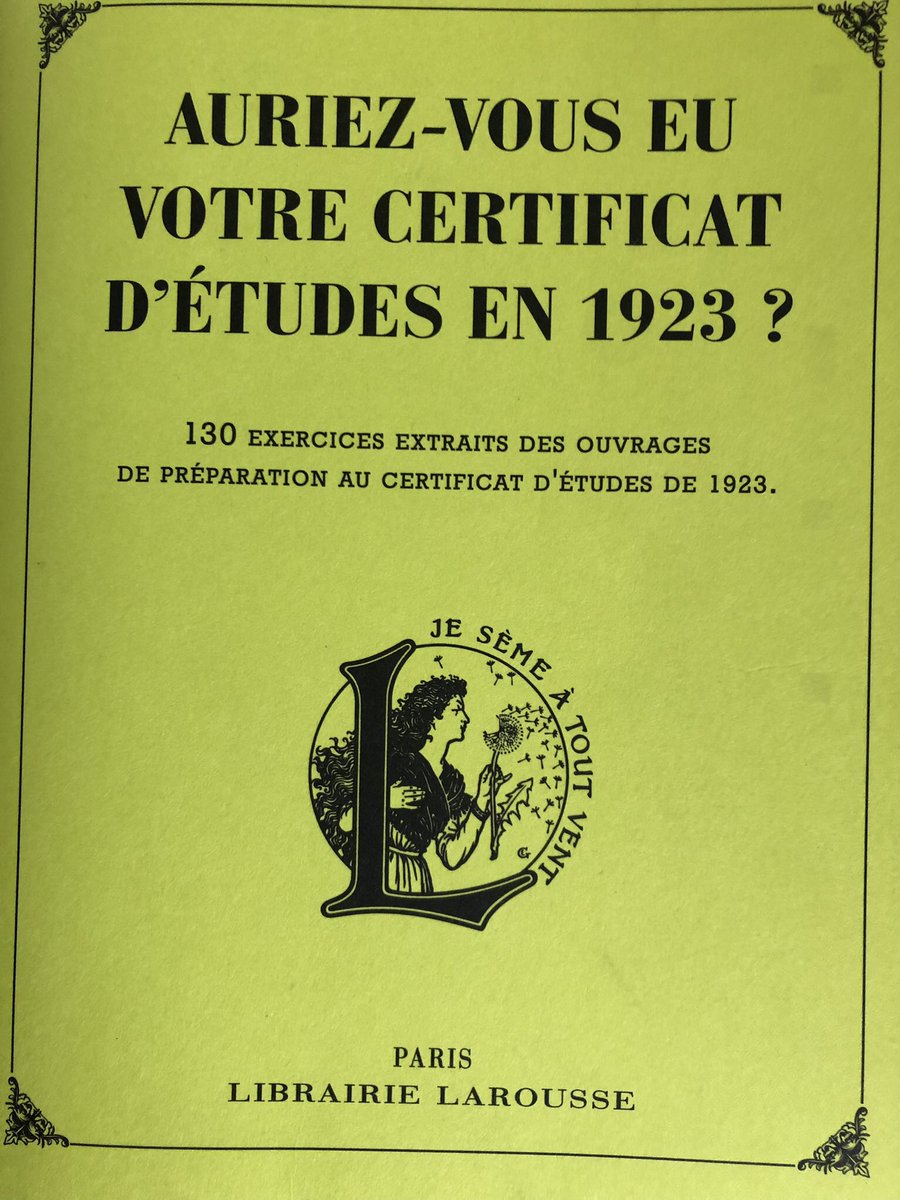 Il y a 15 jours j’avais proposé une épreuve du certif’ de 1923. Pour le dernier jour des vacances des Parisiens, j’en propose une autre, avec une dictée, une épreuve de vocabulaire et 3 exercices d’arithmétique. Résultats demain matin. (1/7) Prêts?.:)