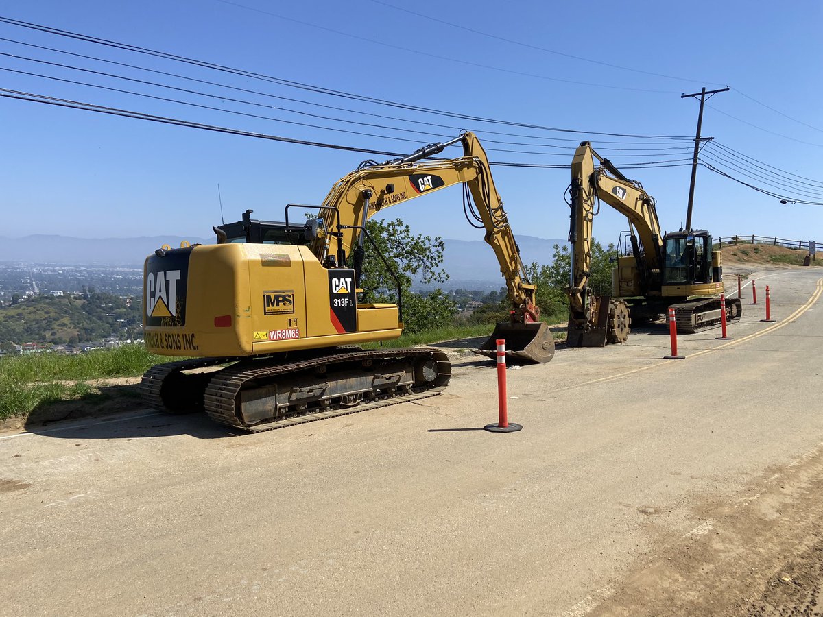 Hi <a href="/MayorOfLA/">Mayor Karen Bass</a> I’ve been walking the closed section of Mulholland every Sunday since Feb. Of the 4 slides 2 smaller ones are done. 2 larger ones just need filling but seem to have stalled. Loads of expensive rented plant lying around which I hope you’re not paying for by the day.