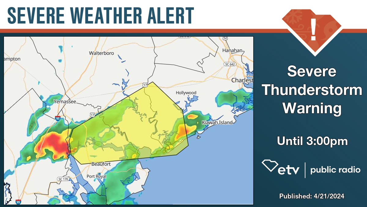 Severe Thunderstorm Warning for Beaufort, Charleston, and Colleton County until 3:00pm. Details at bit.ly/427ZNyo #SCWX