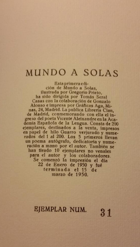 ortizmlibros's tweet photo. #TalDíacomoHoy de 1898 nacía #Aleixandre, escritor #Generacióndel27, y Nobel en 1977. Le recordamos con 1ª edición de "Mundo a solas" de 200 ejemplares numerados, 1950.
📌Cardenal Silíceos, 22. Madrid).
📞+info: 616 526 430. #antiquebooks #libroantiguo #poesía #librosantiguos https://t.co/CYBHxajdPS