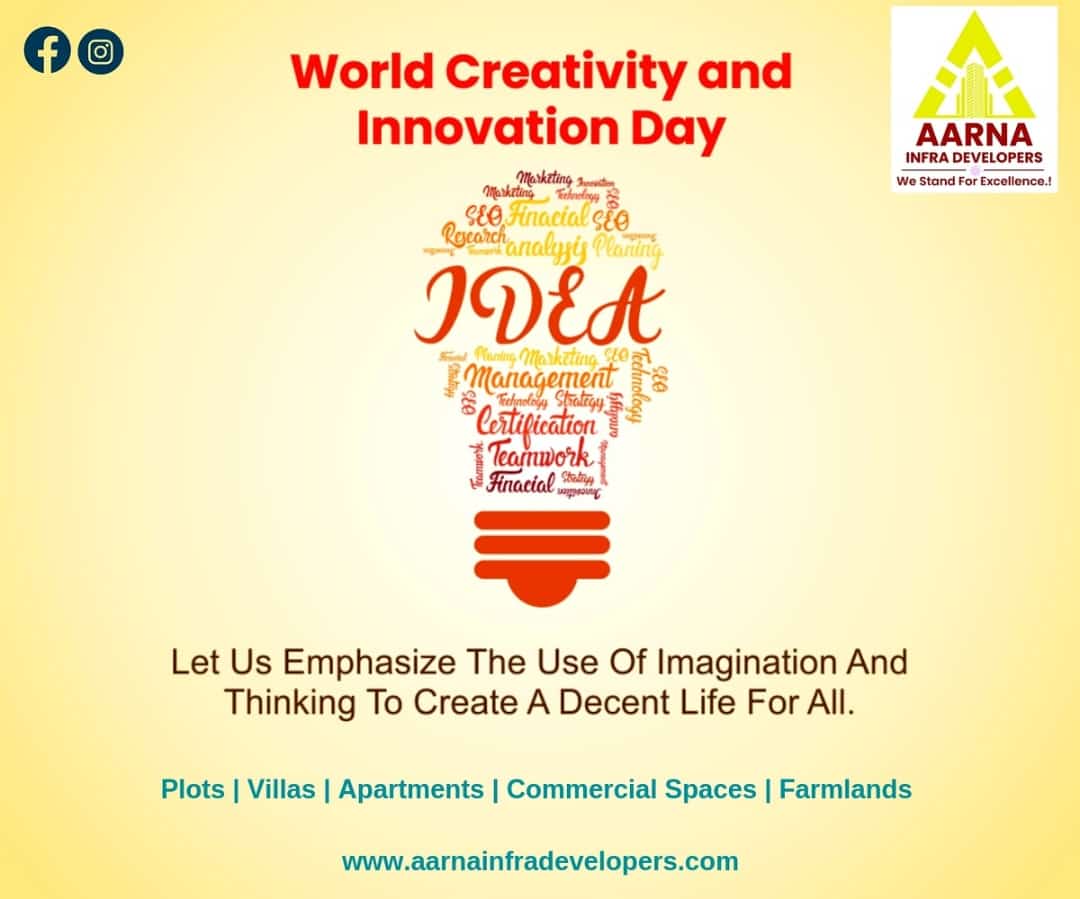 Innovation is seeing what everybody has seen and thinking what nobody has thought.
Happy World Creativity and Innovation Day.! 

#happyworldcreativityandinnovationday #worldcreativeday #WorldCreativityandInnovationDay #WorldInnovationDay #aarnainfradevelopers