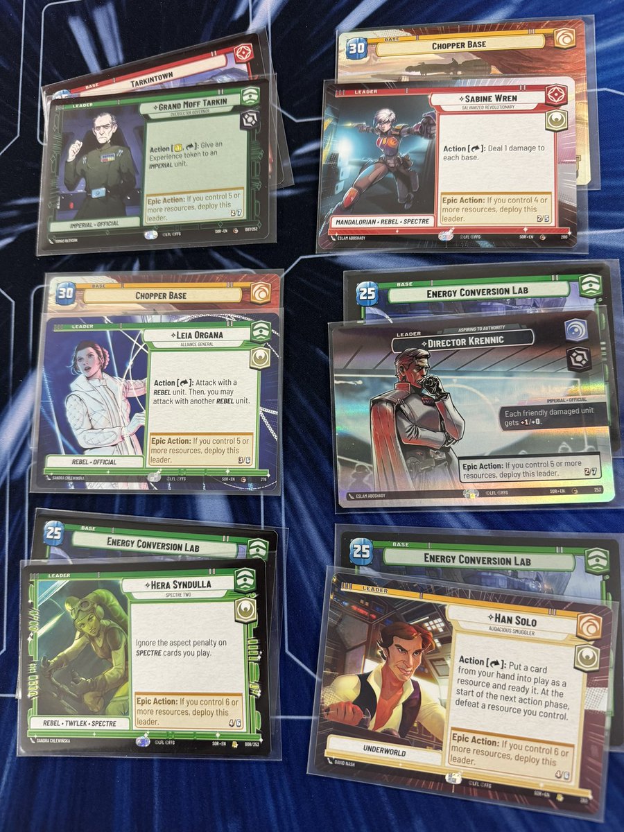 Our matchups for today’s Star Wars Unlimited stream! Trying out some cheeky builds as well. Live now!