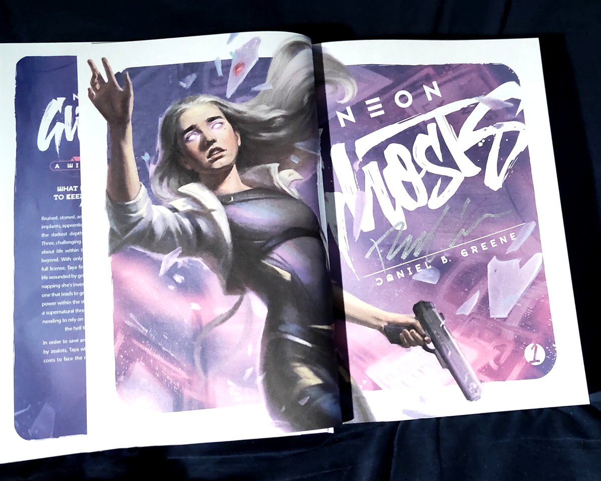 #NewSwag @Wraithmarked exclusive signed Kickstarter edition of 'Neon Ghosts' by @DanielBGreene with sticker and signed Bookmark #CoverArt by @artofzara