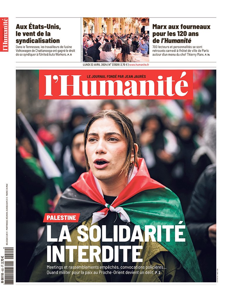 L’Humanité du 22 avril : Palestine, quand militer pour la paix devient un délit 📰 boutique.humanite.fr