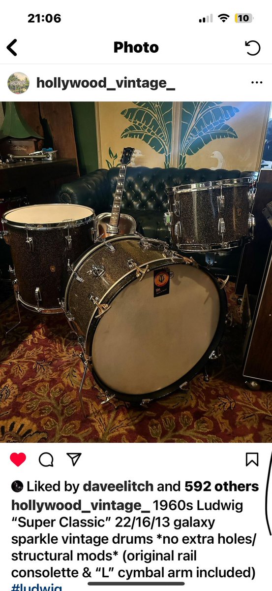 So happy with these drums 1964 ludwig super classic with a 401 snare 👌a ringo kit with a John Bonham snare . It’s going to sound mint on swans new tunes 😎