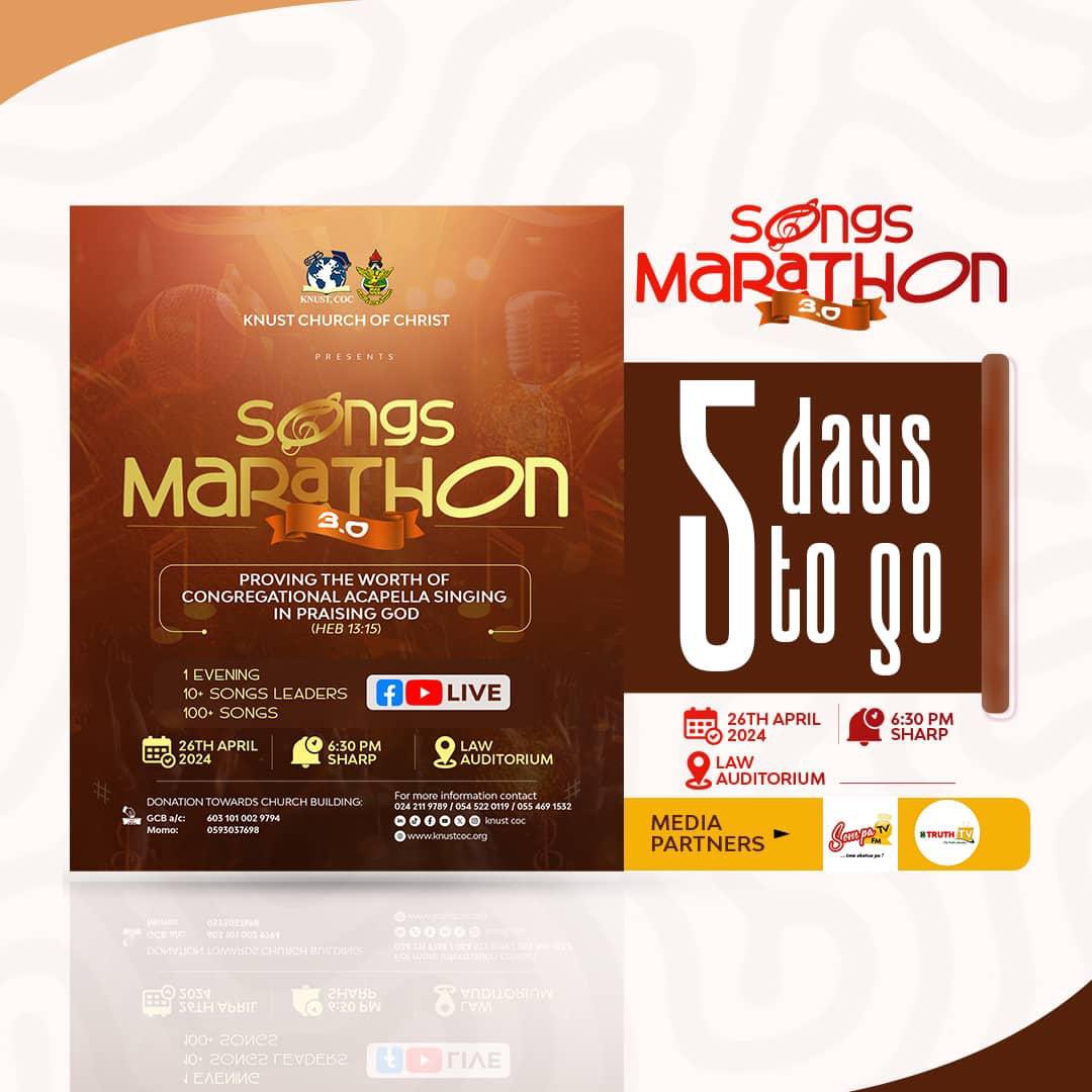 knustcoc's tweet photo. Good evening brethren, songs Marathon 3.0 is going to be live on Sompa and Truth TV๐
Join us at the Law Auditorium, KNUST on Friday
or join us live on Sompa and Truth Tv.
You just can't miss out.
#kcoc #songsmarathon3 #knustcoc #songsofpraise #acapella #ChurchOfChrist https://t.co/wlB9fzqtRi