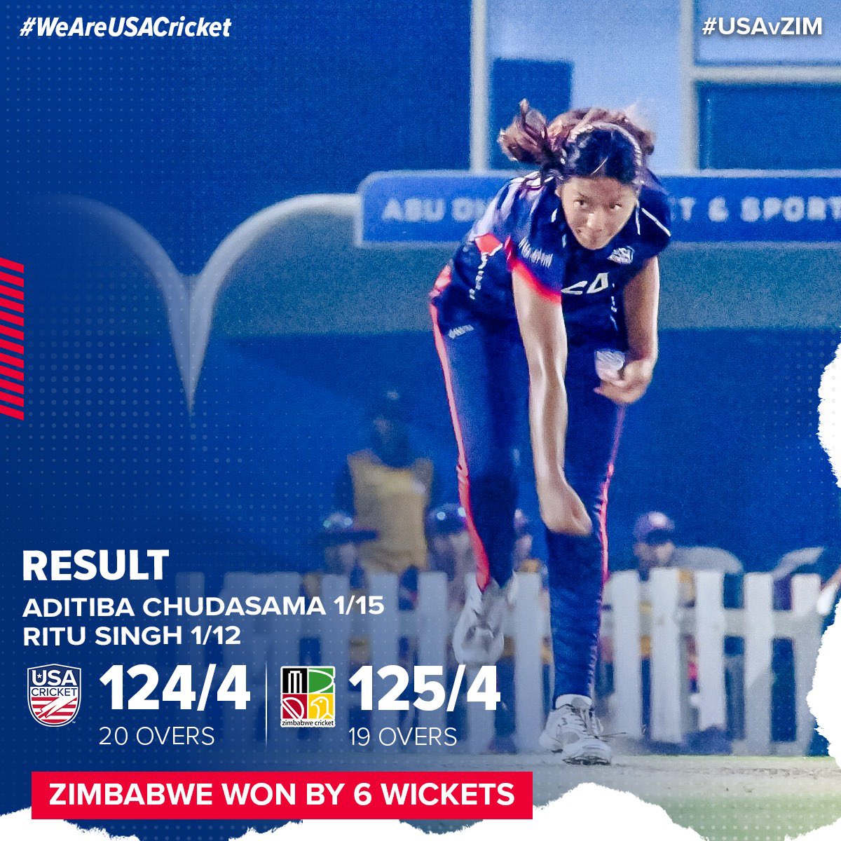 #TeamUSA put up a strong fight, but Zimbabwe’s resilience proved too much to handle as they win by 6 wickets.

🇺🇸 look forward to bounce back at the second warm-up against Ireland on April 23! 💪

#USAvZIM | #WeAreUSACricket