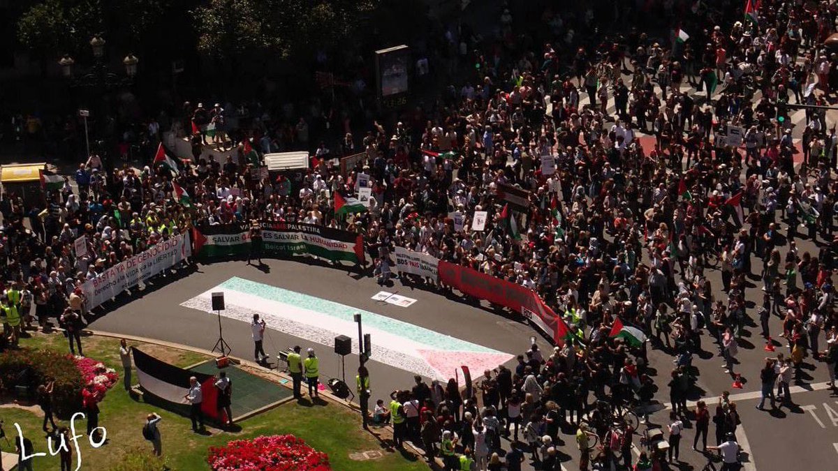 Final de la mani per Palestina a València. Magnífica foto de Lufo.