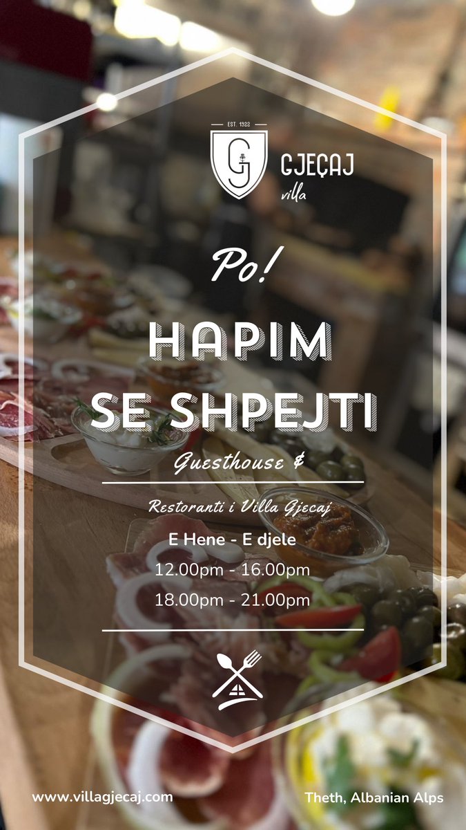 GjecajAL's tweet photo. 📅 Data e Hapjes: 01 Maj 2024
📍 Vendndodhja: Theth, Shqipëri
*Kontakti për rezervime:*
- Telefon: +355 67 20 46 333
- E-mail:   info@villagjecaj.com
- Web:    https://t.co/VDxY8ZjUPu https://t.co/SVn4lpirPh
