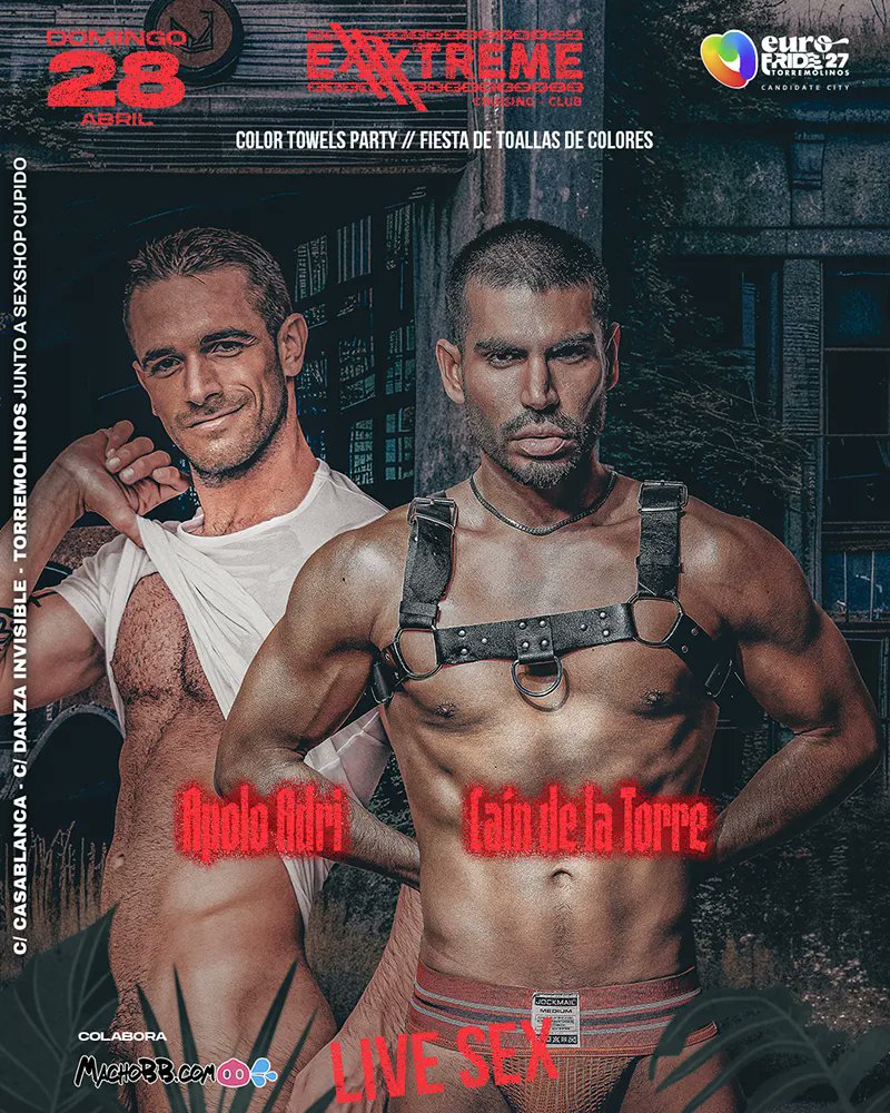 This coming weekend at @Exxxtremecruis1 in Torremolinos. April 26th @chrisythatwalk @JOHNBrachalliXX @RayDieselXXX April 27th @antonycorti @manuelscalco86 @Mika_Ayden April 28th @ApoloAdrii @caindelatorre