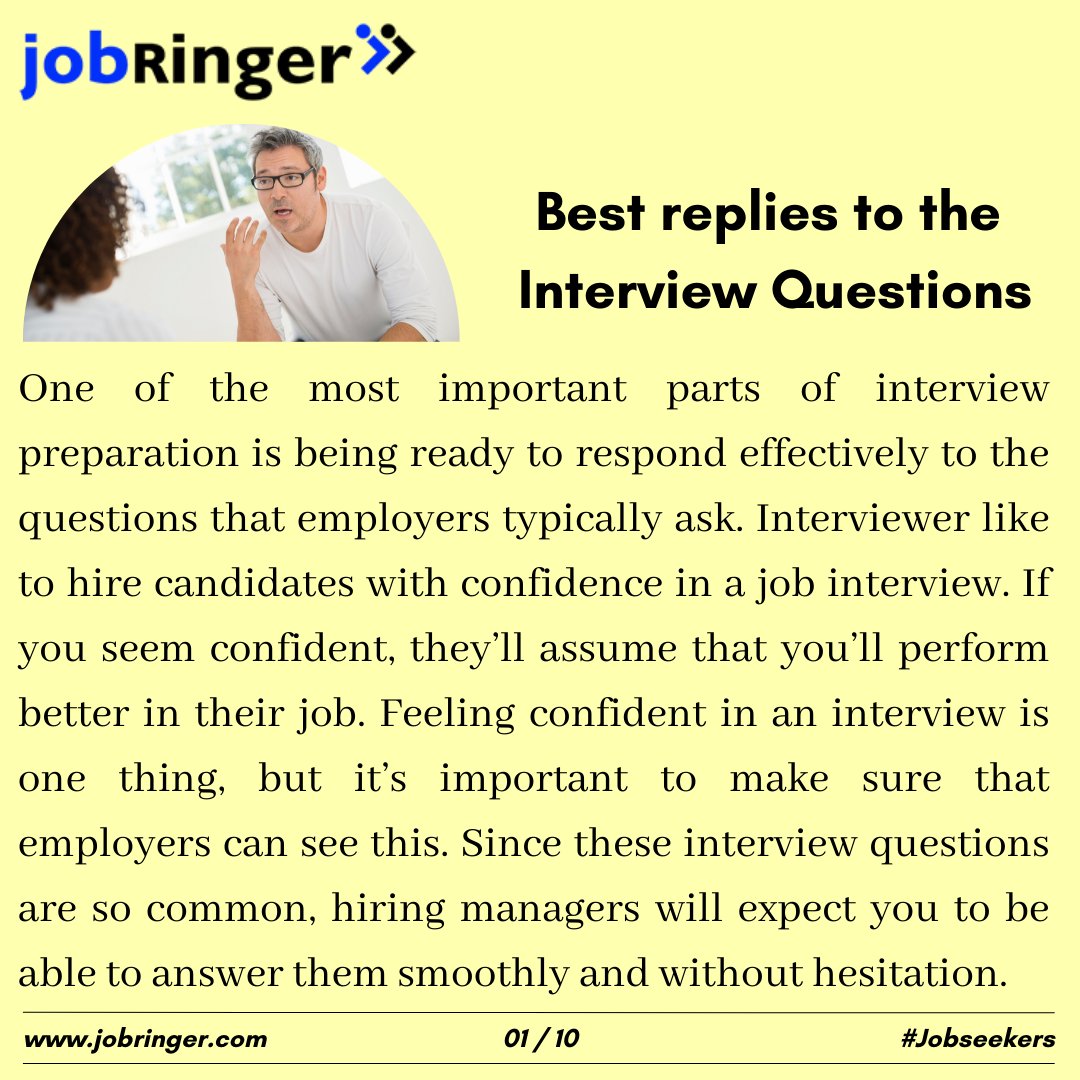 Best replies to the interview questions
.
.
.
#job #jobringer #jobseekers #jobsinindia #jobsearch #jobhiring #jobsforyou #jobsearching #jobseeker #wfhjobs #itjobs #pharmajobs #hrjobs #remotejobs #freshersjobs #salesjobs #jobringerjobs #freshershiring #freshersvacancy #wfh