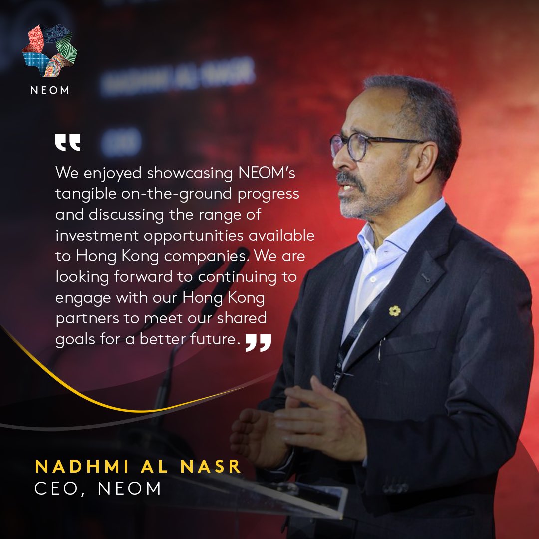 #NEOM has concluded its ‘Discover NEOM’ China tour in Hong Kong, with a series of presentations by its leadership team, showcasing the progress and milestones of NEOM, as well as the partnership and investment opportunities available to the audience.

Learn more: