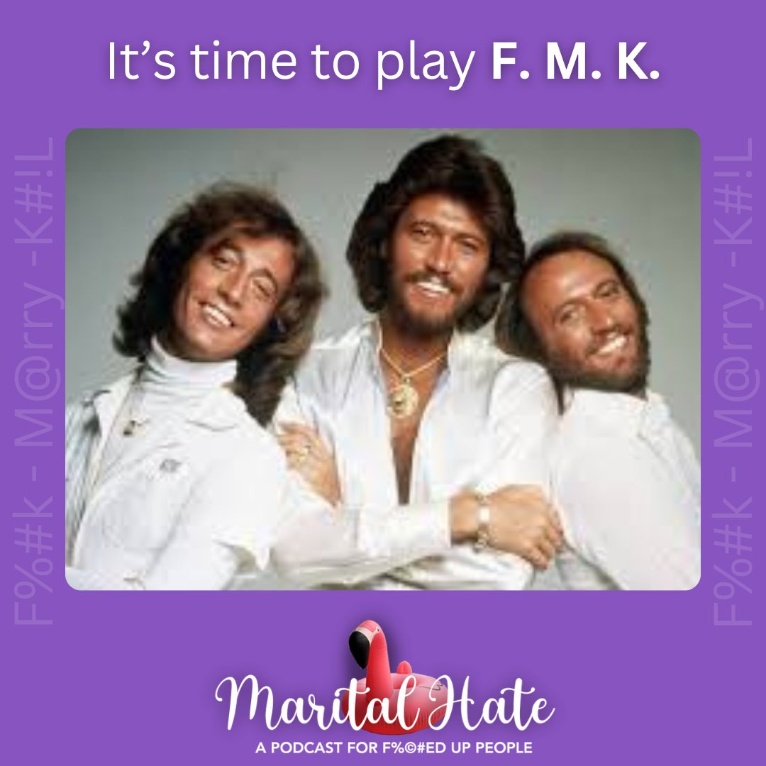 If you have never played: you pick one to F (do sex things with), one to Marry, & K (get rid of)... Obviously it's just a game kids!! #fmk #maritalhate #DiscoDecisions #StayinAliveOrNot
#NightFeverGame #BarryGibb
#RobinGibb #MauriceGibb