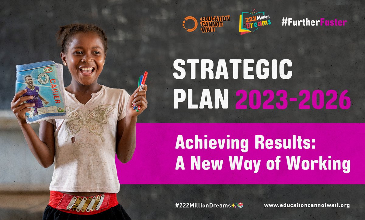 📣@EduCannotWait's #StrategicPlan guides #ECW's mission to generate greater shared political, operational & financial commitments to meet the educational needs of crisis-affected children & youth worldwide!

More👉bit.ly/ECWStrategy
#FurtherFaster #222MillionDreams✨📚