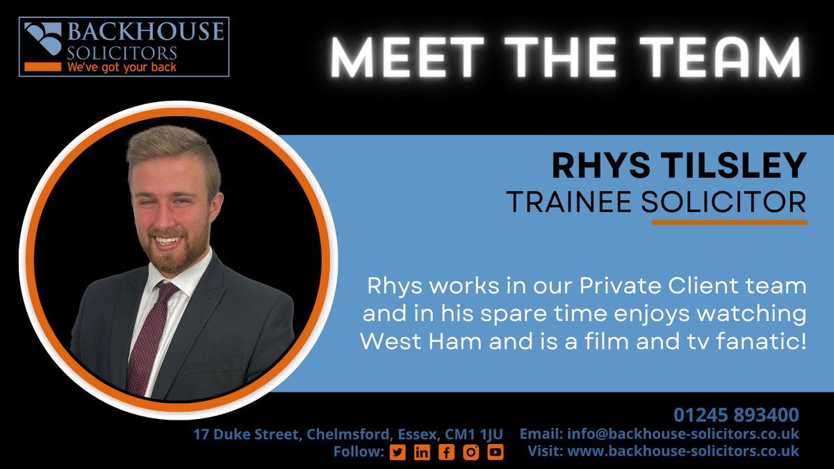 Introducing our Trainee Solicitor, Rhys! #wevegotyourback #meettheteam #privateclient #wills #probate #lpa #cop