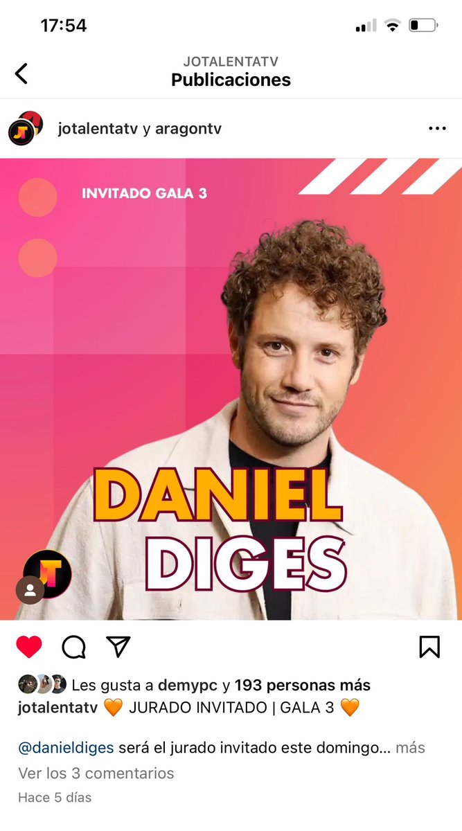 Pues solo queda 1 hora para que empiece JOTALENT en Aragón TV. Hoy tenemos de Super Jurado a Super @DanielDiges y veremos el primer dúo de Sergio y Borja con Jota navarra. Allá que se fue Sergio, a Navarra, a ensayar con Borja. #jotalentgala3 #aragontv #algograndecito