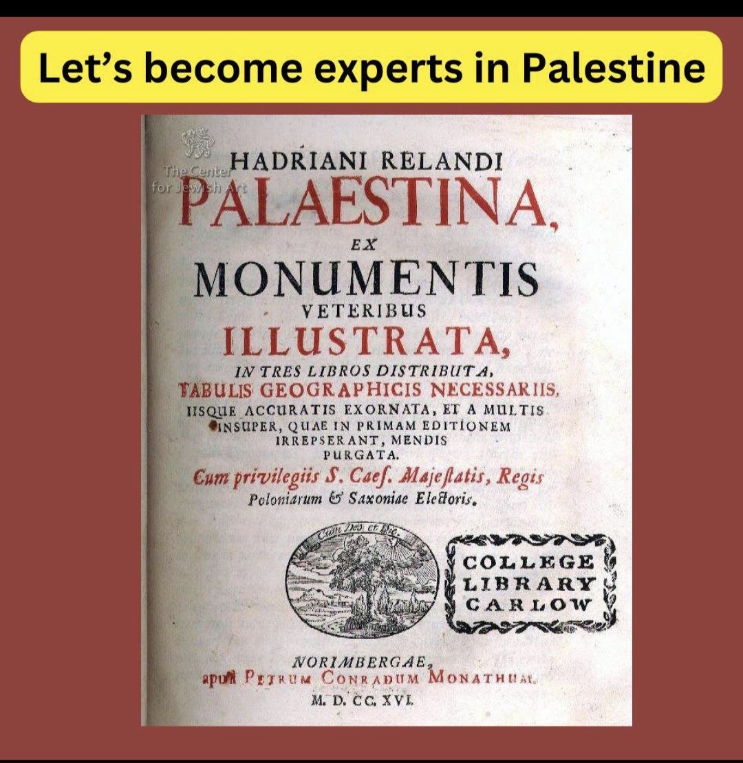 Pro-israeler, pro-palestinier, låt oss bli experter på Palestinas verkliga historia. Annars kan man tro att du inte vet vad du pratar om. Den här boken är skriven på latin. 1695. Rilandy beskrev det som då kallades Palestina.