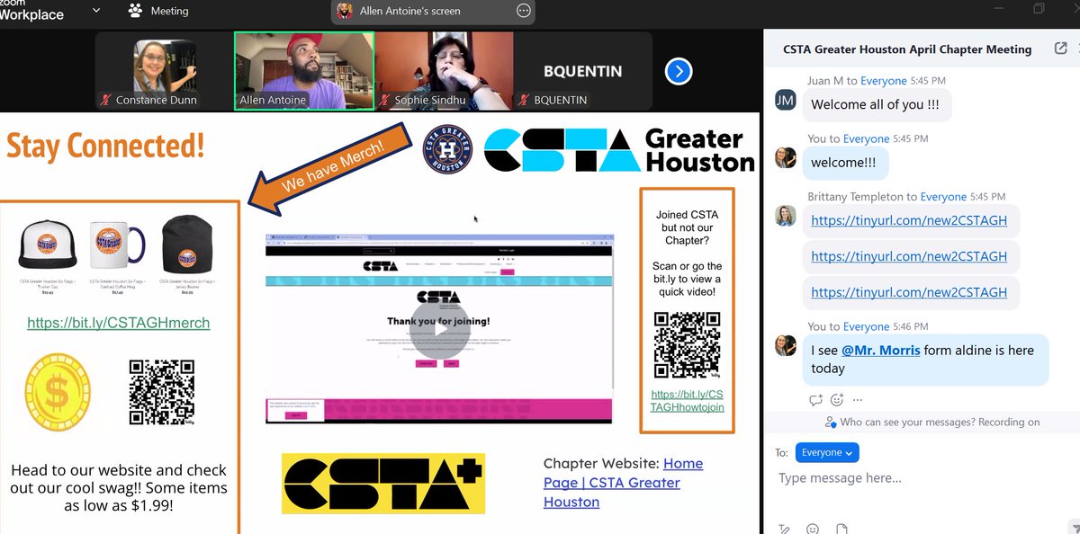 CSTAGreaterHou's tweet photo. Thanks to our chapter leader @mathematic_AL for setting up our guest speakers Emmanuel from @Bootstrapworld, Rosa w/ @Bridge2Science were great speakers, and our very own @Brittany_temp @RiceU_STEM &amp; @bquentin3 for our chapter meeting last Thursday #HoustonCODES @csteachersorg https://t.co/KuWyzp68R8