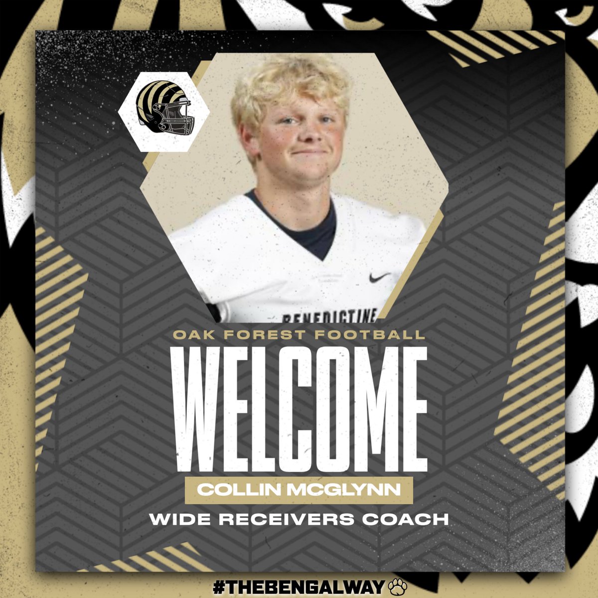 🚨BIG NEWS 🚨 Oak Forest Football would like to welcome Coach Collin McGlynn to our staff. Coach McGlynn will help coach the WR’s for our program. Coach McGlynn comes with multiple years of collegiate playing experience. Welcome Coach McGlynn!! #thebengalway🐅