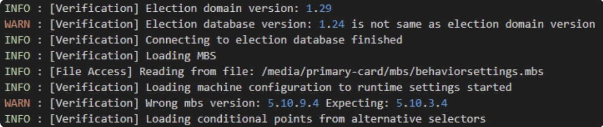Hmm. See 'WARN' in red in screenshot below. 'Non-Certified Machine Behavior Settings (MBS) and Database Versions: The MBS and database versions in the tabulators for both the 2020 and 2022 elections did not match those approved by the EAC, indicating unauthorized alterations.
