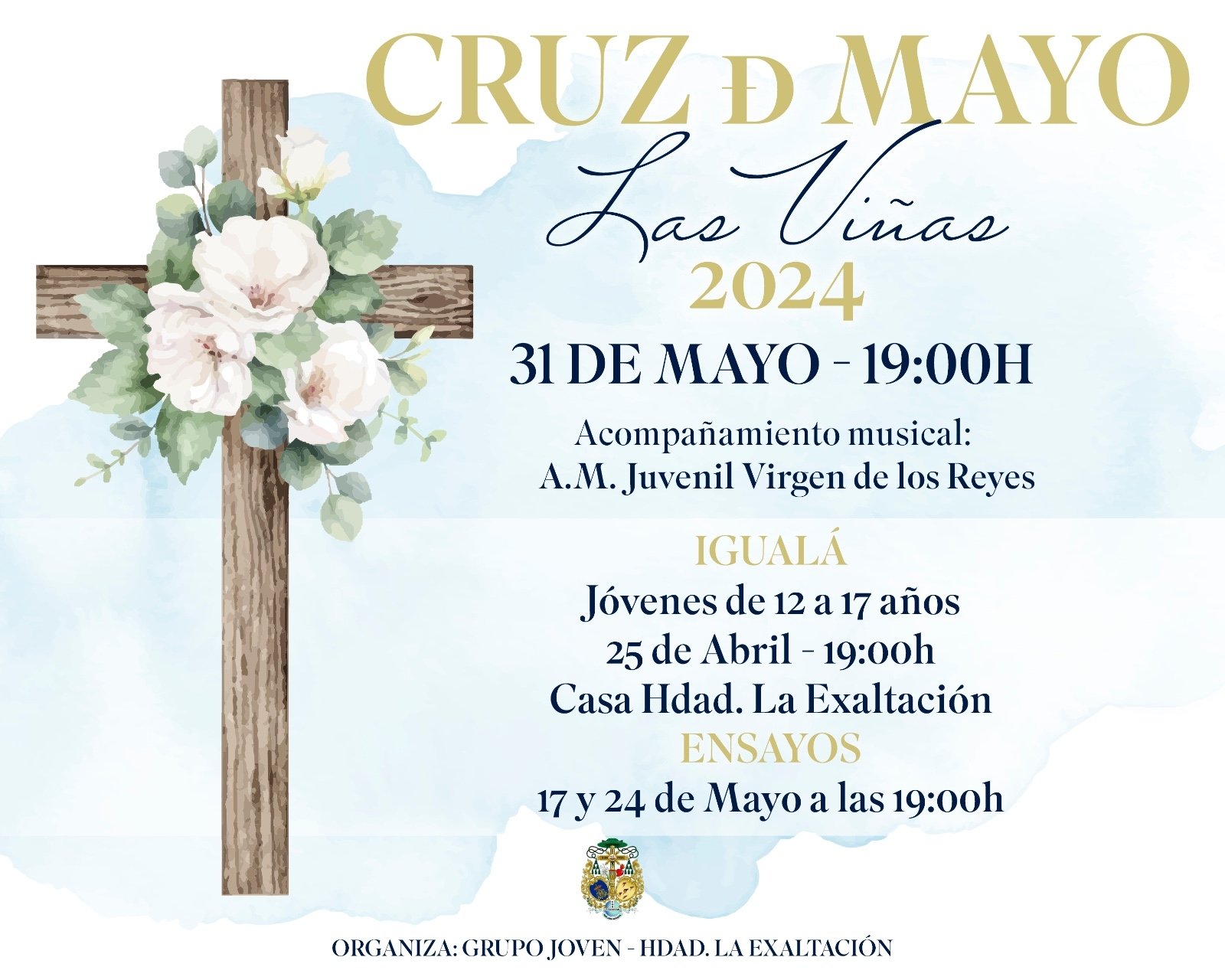 Horario e Itinerario Procesión de la Cruz de Mayo de la Exaltación. Jerez de la Frontera 31 de Mayo del 2024
