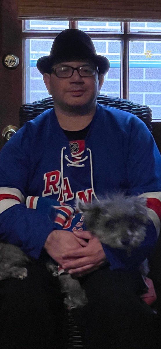 Me and my dog Mr Mullunigan are wearing our @NYRangers gear and ready for the Stanley Cup Playoffs #HHL #StanleyCupPlayoffs #NYR #NoQuitInNY