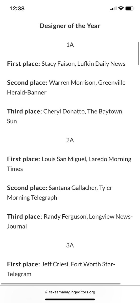 I don’t celebrate my accomplishments on here too often, but I’m unbelievably honored to have been named Designer of the Year Class 2A by @TexasEditors for my work in Dvino and @lmtnews.